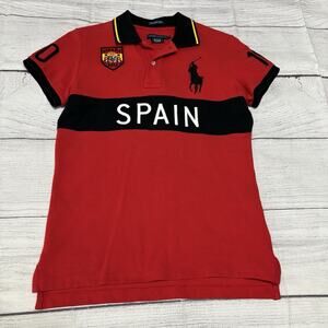Polo Ralph Lauren Womens Size Medium Skinny Polo SPAIN Big Pony RL Flag Rugby